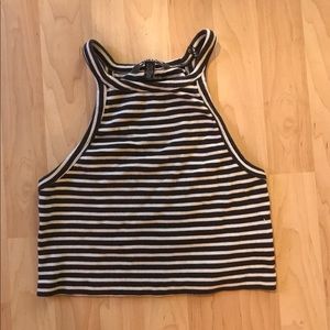 Dark Gray and White Striped Crop Top